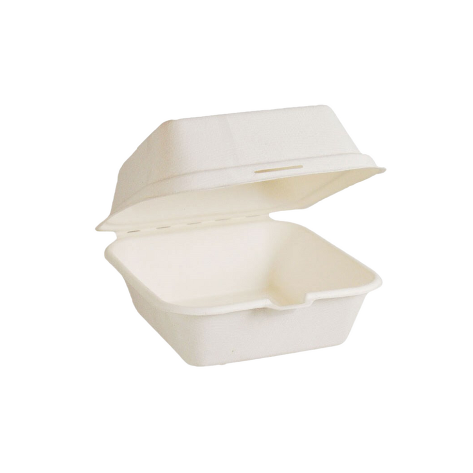 White Natural Fibre Clamshell Burger Box 165x165x89mm