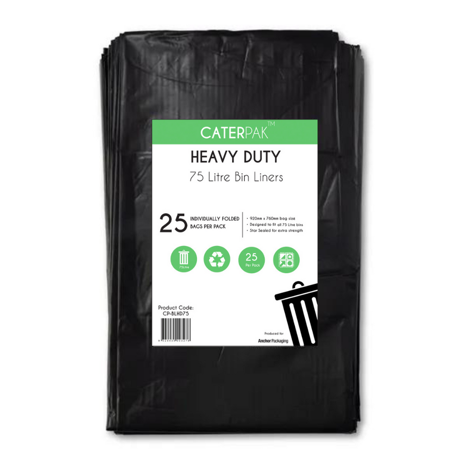 Heavy Duty Black 75L Bin Liners