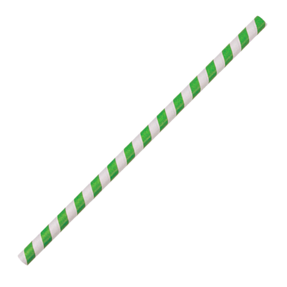 Jumbo Green Stripe 200x10mm Paper Straws