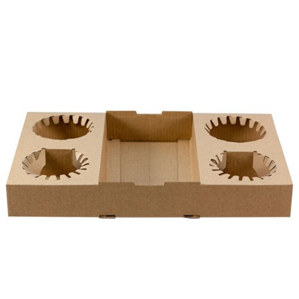 Kraft Cardboard 4-Cup Carry Tray