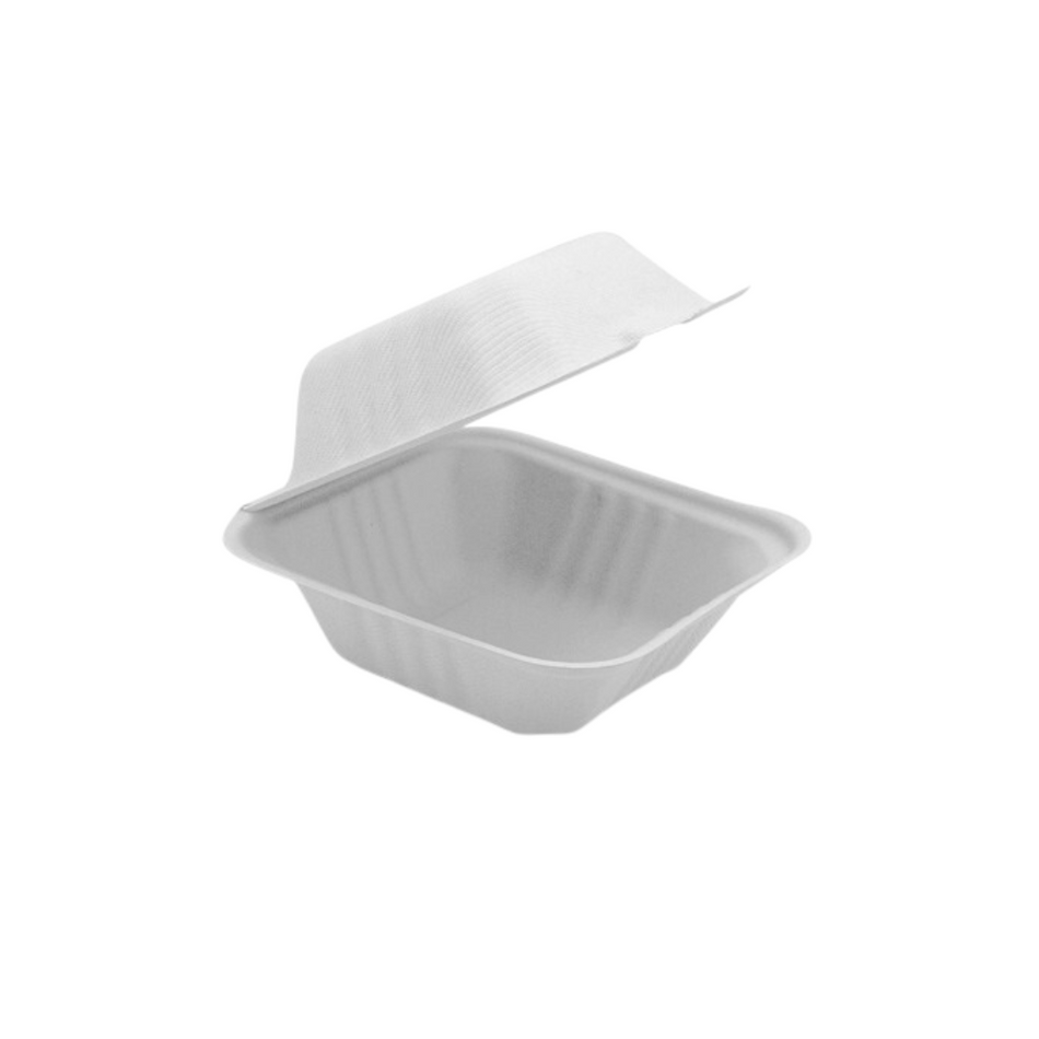 Sugarcane Fibre Clamshell 152x152x80mm Burger Container