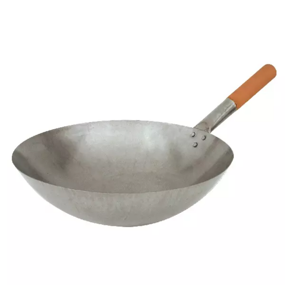 Wood Handle 380mm Iron Wok